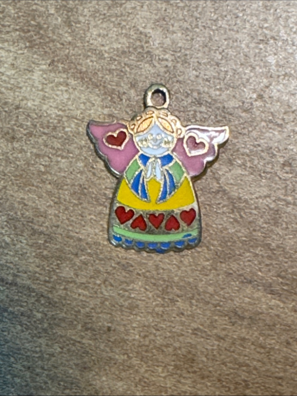 Vintage 1973 Enamel Angel Heart Charm Pendant